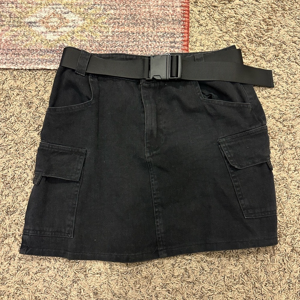 Princess Polly Black Cargo Skirt with Belt
